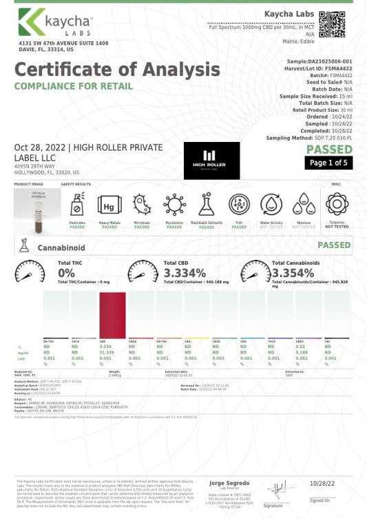 1000MG FULL SPECTRUM OIL TINCTURE
